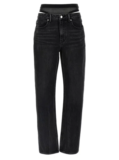 Alexander Wang Slit Hem Prestyle Hotfix Mesh Undie Jeans In Black