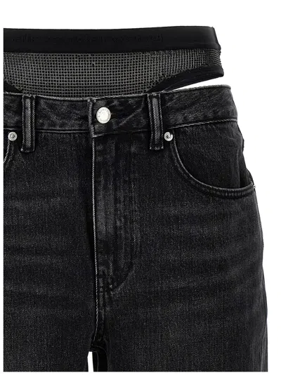 Alexander Wang Slit Hem Prestyle Hotfix Mesh Undie Jeans In Black