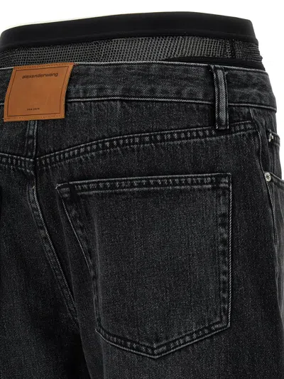 Alexander Wang Slit Hem Prestyle Hotfix Mesh Undie Jeans In Black
