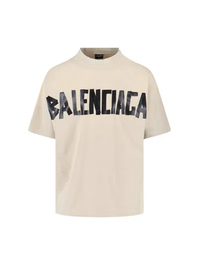 Balenciaga Men Beige Tape Type Medium Fit T-shirt In Neutral