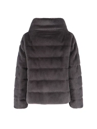Herno Quilted High-collar Grey Faux Fur Coat