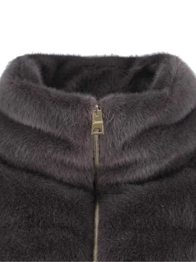 Herno Quilted High-collar Grey Faux Fur Coat