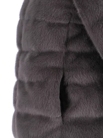 Herno Quilted High-collar Grey Faux Fur Coat