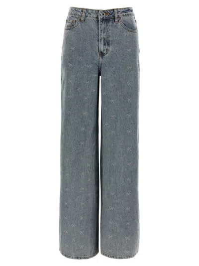 Self-portrait Light Blue Diamante Bow Jeans In Blue