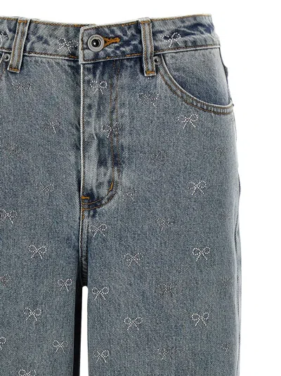 Self-portrait Light Blue Diamante Bow Jeans In Blue