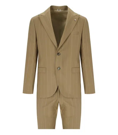 Manuel Ritz Beige Pinstripe Single-breasted Suit In Neutral