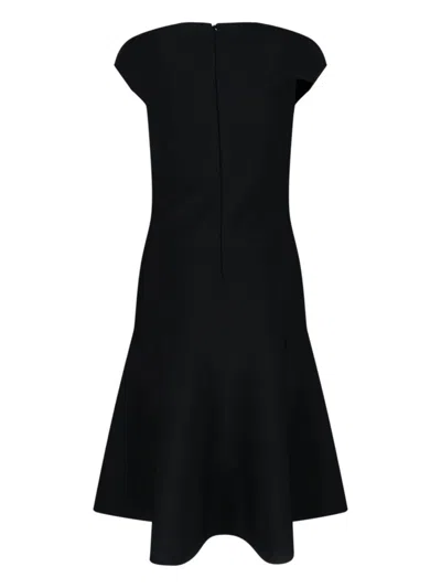Alexander Mcqueen Draped Midi Dress With Fitted Bodice In Black