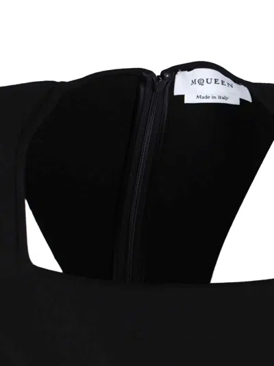 Alexander Mcqueen Draped Midi Dress With Fitted Bodice In Black