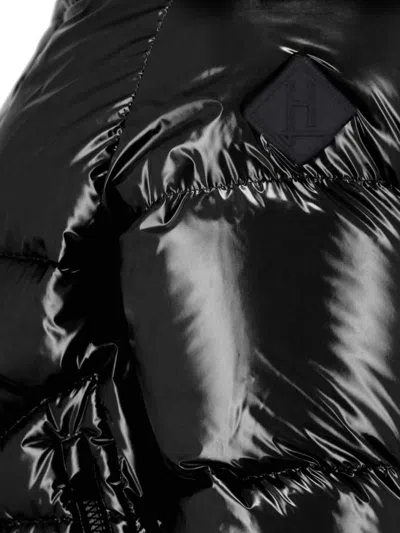 Herno Shiny Lacquer Bomber Jacket With Quilted Texture In Black