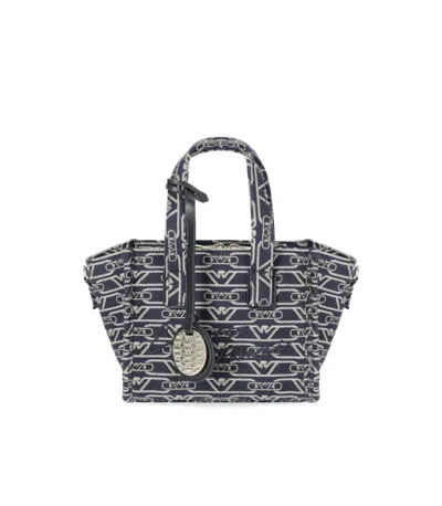 Emporio Armani Small Shopper Bag In Jacquard Canvas With All-over Monogram