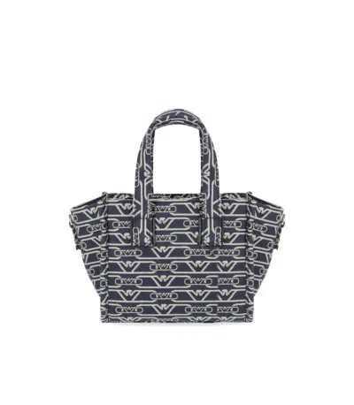 Emporio Armani Small Shopper Bag In Jacquard Canvas With All-over Monogram