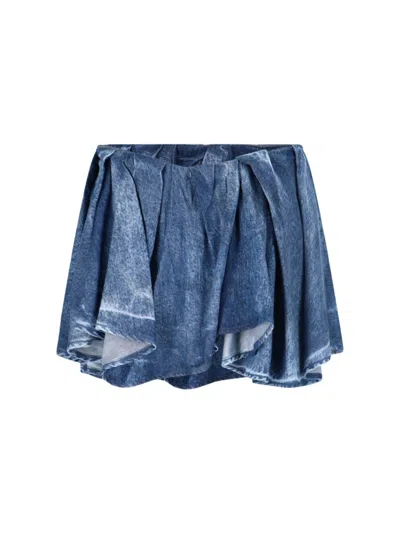 Diesel Draped Denim Mini Skirt With Raw Edges In Blue
