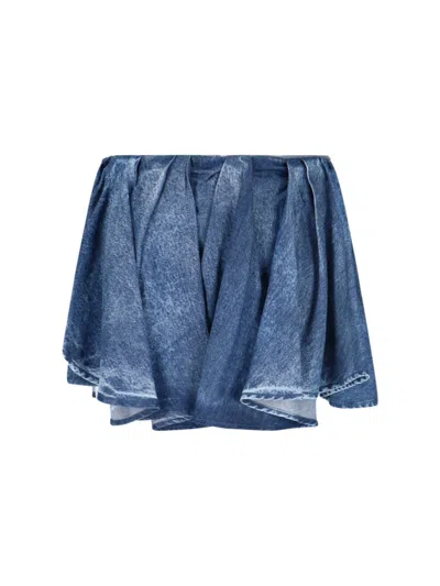 Diesel Draped Denim Mini Skirt With Raw Edges In Blue