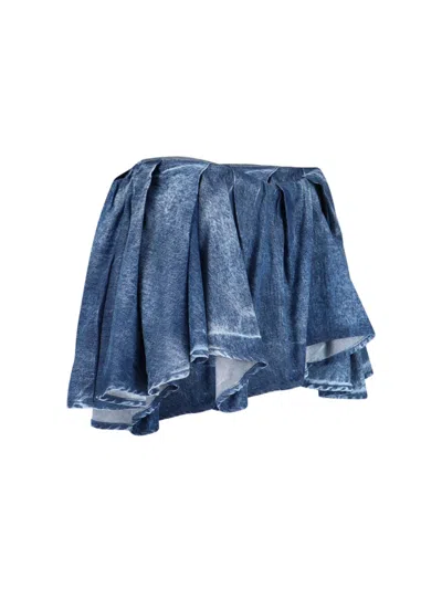 Diesel Draped Denim Mini Skirt With Raw Edges In Blue