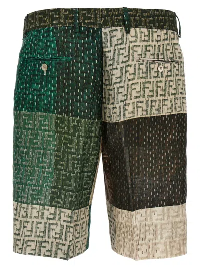 Fendi Ff Patchwork Linen Bermuda Shorts