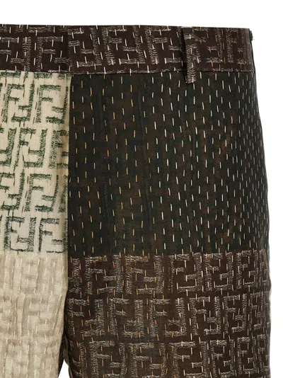 Fendi Ff Patchwork Linen Bermuda Shorts