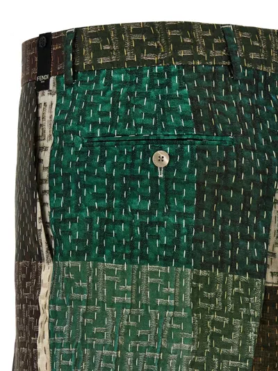 Fendi Ff Patchwork Linen Bermuda Shorts