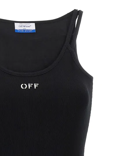 Off-white Ribbed Stretch Mini Dress With Scoop Neckline In Black