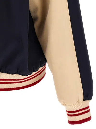 Valentino Sporty Bomber Jacket With Embroidered Details In Blue