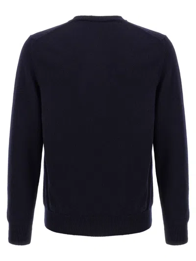Zanone Crew Neck Wool Sweater With Ribbed Cuffs In Blue
