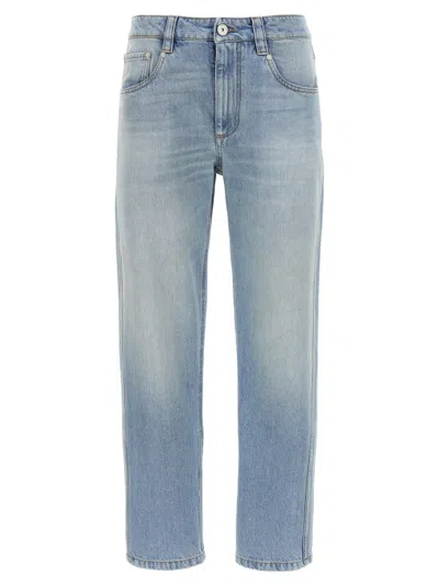 Brunello Cucinelli Logo Patch Straight Leg Jeans For Women In Blue