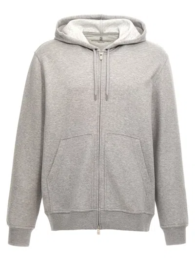 Brunello Cucinelli Hoodie Cotton Drawstring In Gray