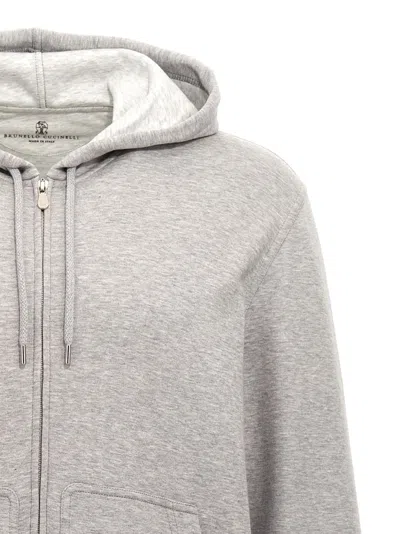 Brunello Cucinelli Hoodie Cotton Drawstring In Gray