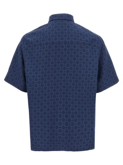 Givenchy Mens Monogram-print Relaxed-fit Cotton-blend Shirt Grey Blue