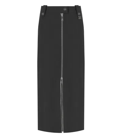 Ganni Zip-up Crepe Midi Skirt In Black