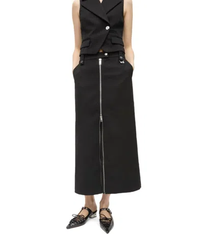Ganni Zip-up Crepe Midi Skirt In Black