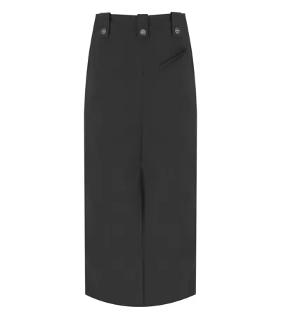 Ganni Zip-up Crepe Midi Skirt In Black