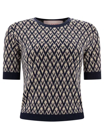 Valentino Garavani Toute La V Jacquard Virgin Wool Sweater In Blue