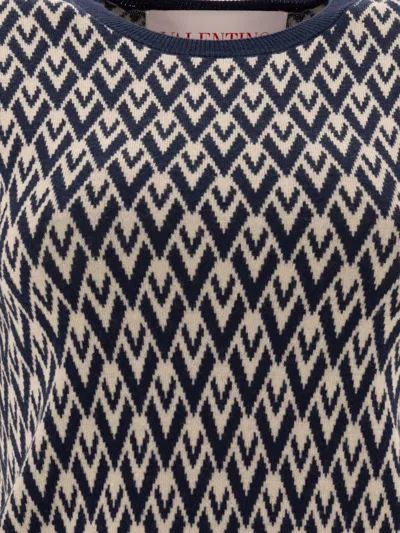 Valentino Garavani Toute La V Jacquard Virgin Wool Sweater In Blue