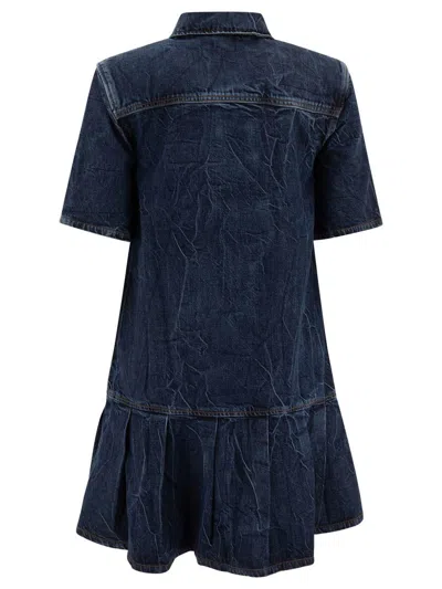 Ganni Crinkled Future Denim Mini Dress In Blue