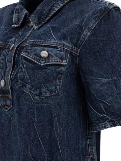Ganni Crinkled Future Denim Mini Dress In Blue