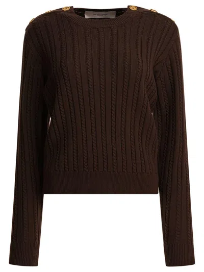 Golden Goose Textured Ribbed Wool Sweater With Button Detail In Brown