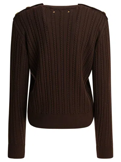 Golden Goose Textured Ribbed Wool Sweater With Button Detail In Brown