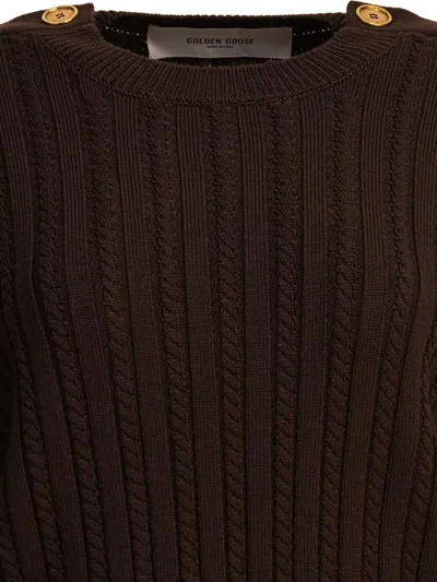 Golden Goose Textured Ribbed Wool Sweater With Button Detail In Brown