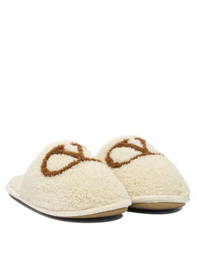 Valentino Logo-embroidered Slippers In White