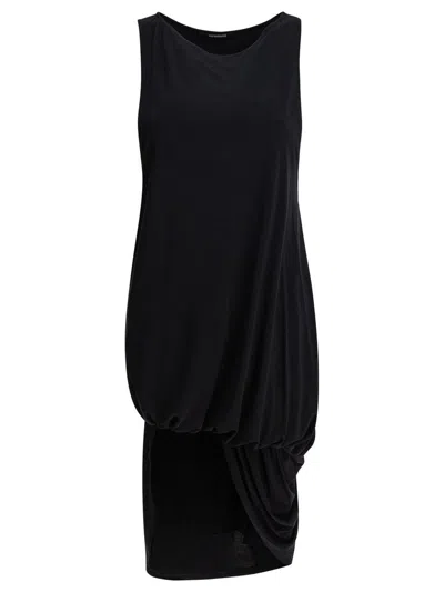 Jacquemus Draped Sleeveless Peplum Dress With Asymmetrical Hem In Black