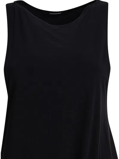 Jacquemus Draped Sleeveless Peplum Dress With Asymmetrical Hem In Black