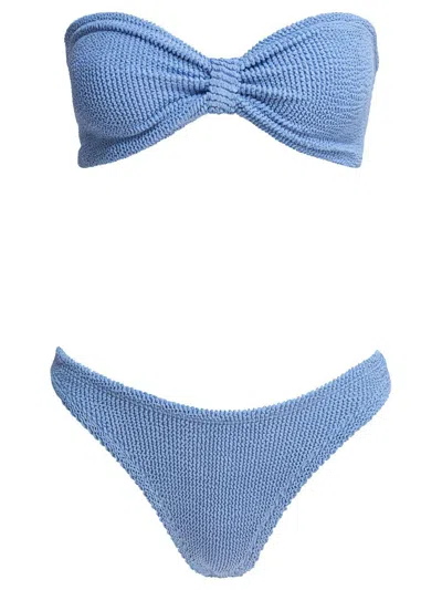 Hunza G Bandeau Top High-cut Bottoms Textured Fabric In Blue