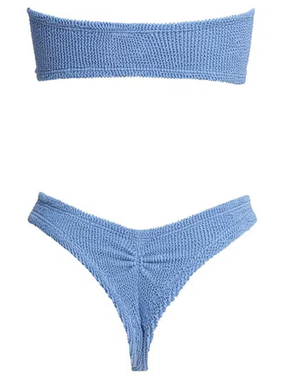 Hunza G Bandeau Top High-cut Bottoms Textured Fabric In Blue