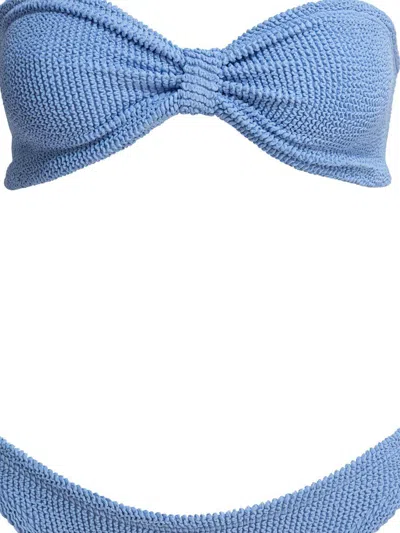 Hunza G Bandeau Top High-cut Bottoms Textured Fabric In Blue