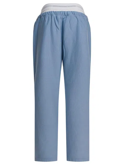 Alexander Wang Wide Leg Sweatpant W/ Logo Elastic Exposed Brief In Blue