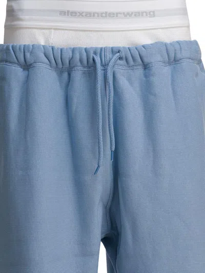 Alexander Wang Wide Leg Sweatpant W/ Logo Elastic Exposed Brief In Blue