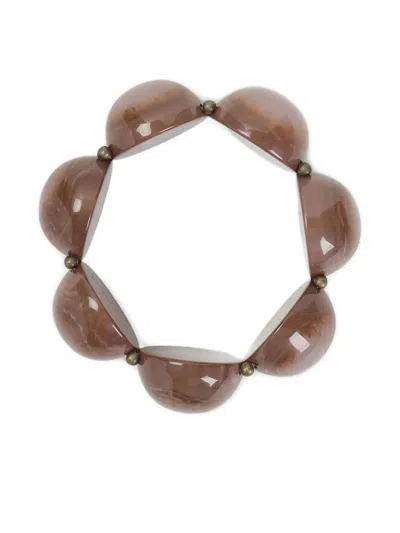 Giorgio Armani Beaded Polyester Elasticated Bracelet Half Sphere In Brown