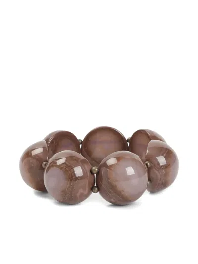 Giorgio Armani Beaded Polyester Elasticated Bracelet Half Sphere In Brown