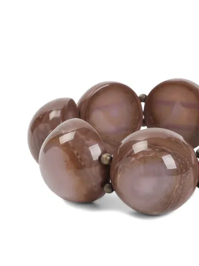 Giorgio Armani Beaded Polyester Elasticated Bracelet Half Sphere In Brown