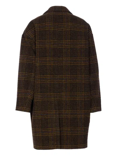 Isabel Marant Étoile Checked V-neck Wool Single Breasted Coat In Brown